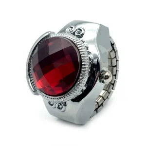 Finger Ring Watch Retro Silver Digital Dial Quartz Elastic Watchband Y2K Style Mini Watch for Women Men
