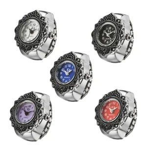 Finger Ring Watches Retro Hip Hop Silver Digital Dial Stretchy Band Quartz Mini Watch Clock Jewelry Unisex