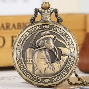 Firefighter Bronze Quartz Pocket Watch Fob Chain Vintage Embossed Design Pocket Watch Gift