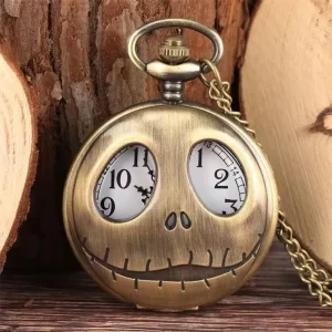 Flip Over Large Eyed Clown Skull Scarecrow Quartz Pocket Watch with Pendant Chain Antique Creative Necklace Watch 47mm Alloy