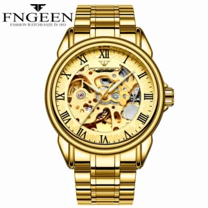 Fngeen 8866 Fashion Men Watch Steel Strap Automatic Mechanical Wrist Watch Luminous Hands Waterproof Relogio Masculino