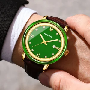 Fngeen Y66 New Unisex Quartz Movement Watch High Quality Leather Band Jade Retro Vintage Fashion Casual Waterproof Wristwatch