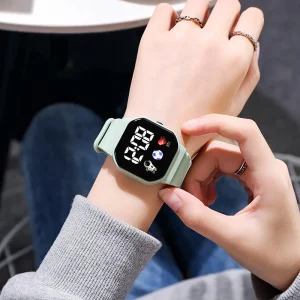 Football Pattern LED Digital Time Electronic Watch for Kids Square Case with Diver Feature for Children