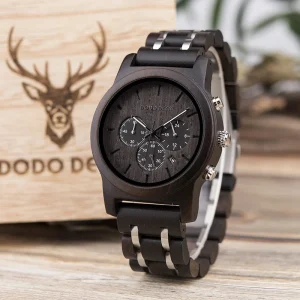For DODO DEER Men’s Classic Design Chronograph Wooden Watch Stainless Steel with Glass Box Buckle CE ROHS 70g Antique Style