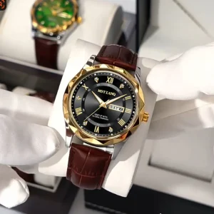 For Luxury Business Sport Fashion Charm Men’s Quartz Watch Alloy Case Leather Strap Waterproof Luminous