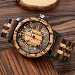For New Concept Luxury Fashion Colorful Bamboo Hollow Wooden Watch Citizen 48mm Digital Casual Unisex Quartz Wristwatch