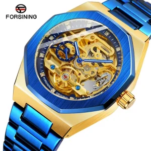 Forsining 375 Casual Automatic Mechanical Watch for Men Luminous Hands Stainless Steel Strap Fashion Luxury Skeleton Men Watches
