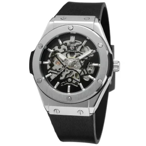 Forsining 389 Men Vintage Luxury Silicone Belt Self Winding Full Automatic Mechanical Skeleton Wrist Watches