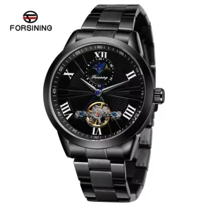 Forsining 8187 Men Automatic Tourbillon Moon Phase Mechanical Watch Stainless Steel 3ATM Waterproof Luxury Design Business Style