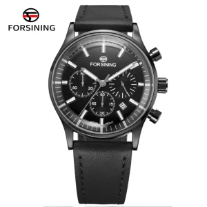Forsining FSG8311 Factory Men’s Luxury Fashion Quartz Movement Wrist Watches Date Stop Watch Function Leather Band