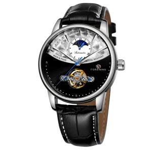 Forsining Factory Leather Tourbillon Automatic Watches Mens Luxury Flying Moon Phase Tourbillion Mechanical Watch for Man