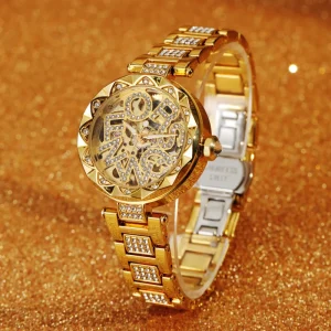 Forsining Luxury Gold Color Lady Watch Mechanical Automatic Stainless Steel Fashion Woman