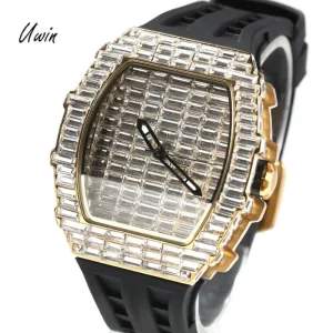 Full Baguette Diamond Watch Square Shape Iced Out Watch for Women Men