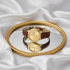 Full Gold Automatic Mechanical Watch Business Men Watch Retro Brown Leather Strap Dual Calendar Wristwatch