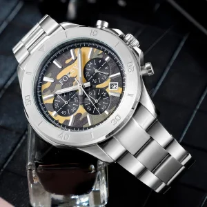 Full Stainless Steel Dial Sport Chronograph Men Quartz Wristwatch