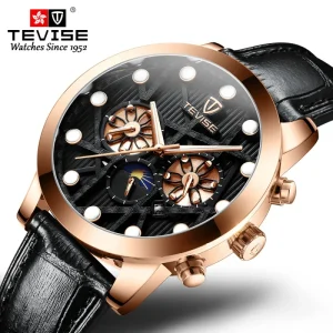 Fully Automatic Black Mechanical Men’s Waterproof Business Watch with Moon Phase and Large Dial