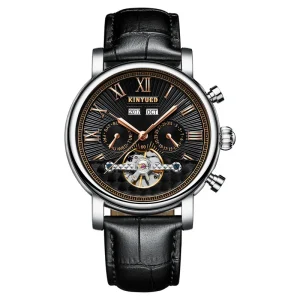 Fully Automatic Mechanical Calendar Men’s Watch Made of Genuine Leather for Sporty and Business Use