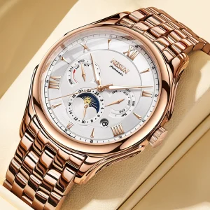 Fully Automatic Mechanical Men’s Watch Luminous Waterproof Steel Strap Fashionable Casual Business Wristwatch