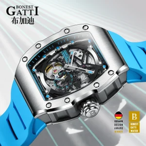 Fully Automatic Mechanical Watch Custom Logo Waterproof Orange Rubber Strap Wristwatch