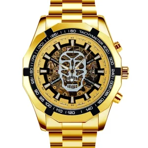 Fully Automatic Mechanical Watch for Men Hollowed Out Skeleton Design Luminous Stainless Steel Strap Men’s Mechanical Watches