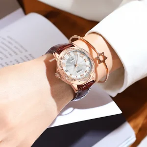 Fully Automatic Mechanical Women’s Watch Casual Stylish Hollow-out Design Customizable Logo Genuine Leather Japan MIYOTA