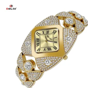 Fully Diamond High-End Fashion Retro Women’s Quartz Watch with Acrylic Band and Pointer Dial
