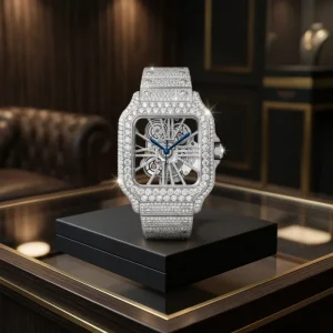 Fully Iced VVS Moissanite Diamond Digital Automatic Movement Stainless Steel Band Watch 925 Sterling Silver Hip Hop