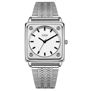 GEDI 13044 Women Watch White Lady Quartz Watch Waterproof Stainless Steel Wristwatch
