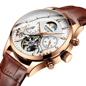 GH17003 Men Automatic Mechanical Wristwatch Genuine Leather Stainless Steel Strap Hands Watch for Male