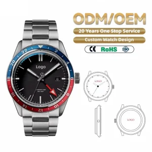 GMT Automatic Watch NH34 Movement 150M Waterproof Stainless Steel Custom Logo OEM Luxury Men Mechanical Wristwatch