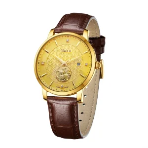 GRACETE Brand Golden Business Stainless Watch Men Golden Watches Mechanical Watch Gift for Men
