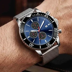 GUANQIN Business Men’s Luxury Charm Automatic Mechanical Stainless Steel Watch 3BAR Waterproof Sports Pointer Movement 45mm Dial