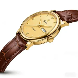 GUIHUA Business Full Gold Mechanical Watch Retro Switchable Movement Dual Date Luxury Men’s Watch