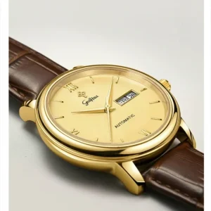 GUIHUA Retro Business Men Watch Full Gold Automatic Movement Dual Calendar Classic Mechanical Watch