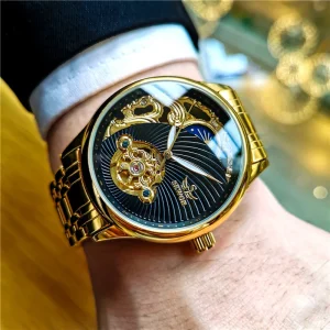 Genuine Automatic Mechanical Watch Men’s Hollow Luminous Waterproof Business Retro