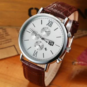 Genuine Leather Calendar Men’s Waterproof Simple Quartz Boys Watch