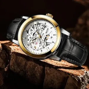Genuine Leather Custom Mechanical Wristwatch Private Label Luxury Skeleton Wrist Watches