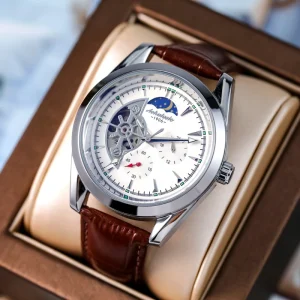 Genuine Leather Luminous Waterproof Automatic Watch Men’s Luxury Fashion Business Hollow Mechanical Wristwatch