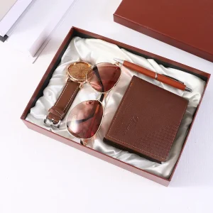 Gift Set for Business Men Leather Wallet Belt Watch Sunglasses Quartz Movement