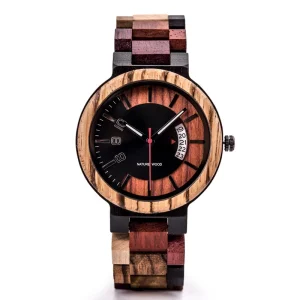 Gift for Him Charm Style Creating a Logo Calendar Display Japanese Quartz Movement Wooden Couple Watch