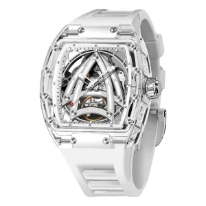 Glacier Series Square Crystal Luxury Sport Mechanical Watch Unisex Trendy Casual Fully Automatic Personalized Analog Silicone