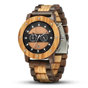 Glowing Multifunctional 44MM Men’s Wooden Quartz Watch OEM Business Fashion Style Manufacturers in China