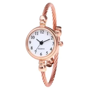 Gold Bangle Adjustable Opening Bracelet Women’s Quartz Watch Stainless Steel Retro Wristwatch WW001