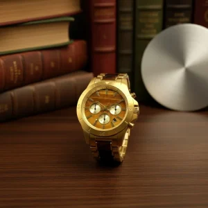 Gold Marble Dial Chronograph Watch Gold Plated Steel Case Bracelet Tiger Eye Stone Dial Quartz Chronograph Wristwatch