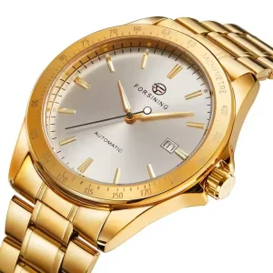 Gold Mechanical Watch with Calendar Waterproof Automatic Movement Men’s Stainless Steel Wristwatch
