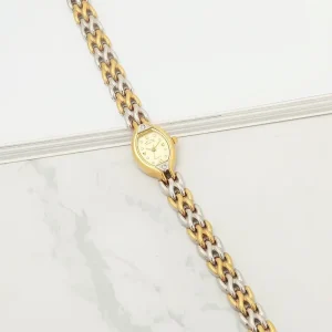 Gold Oval Bracelet Strap Women’s Quartz Watch, Carved Design