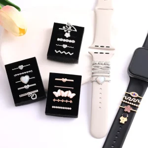 Gold Plated Alloy Pendant DIY Diamond Decorative Charms for Unisex Apple Watch Silicone Sports Strap
