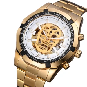 Gold Skeleton Watch for Men Mechanical Mens Watch Luxury Automatic Wristwatches Steel Strap Casual Montre Automatique