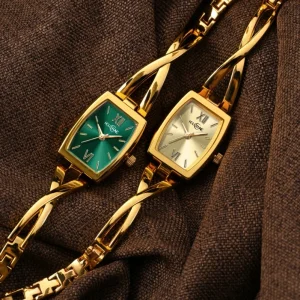 Gold Square Alloy Women’s Watch Casual Quartz Watch 10m Waterproof Mineral Glass