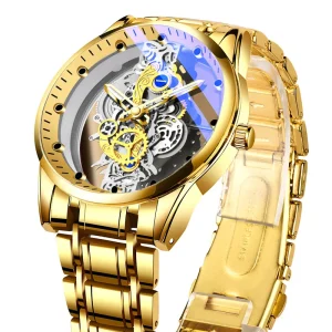 Gold Stainless Steel Watch Case Automatic Waterproof Quartz Watch for Men